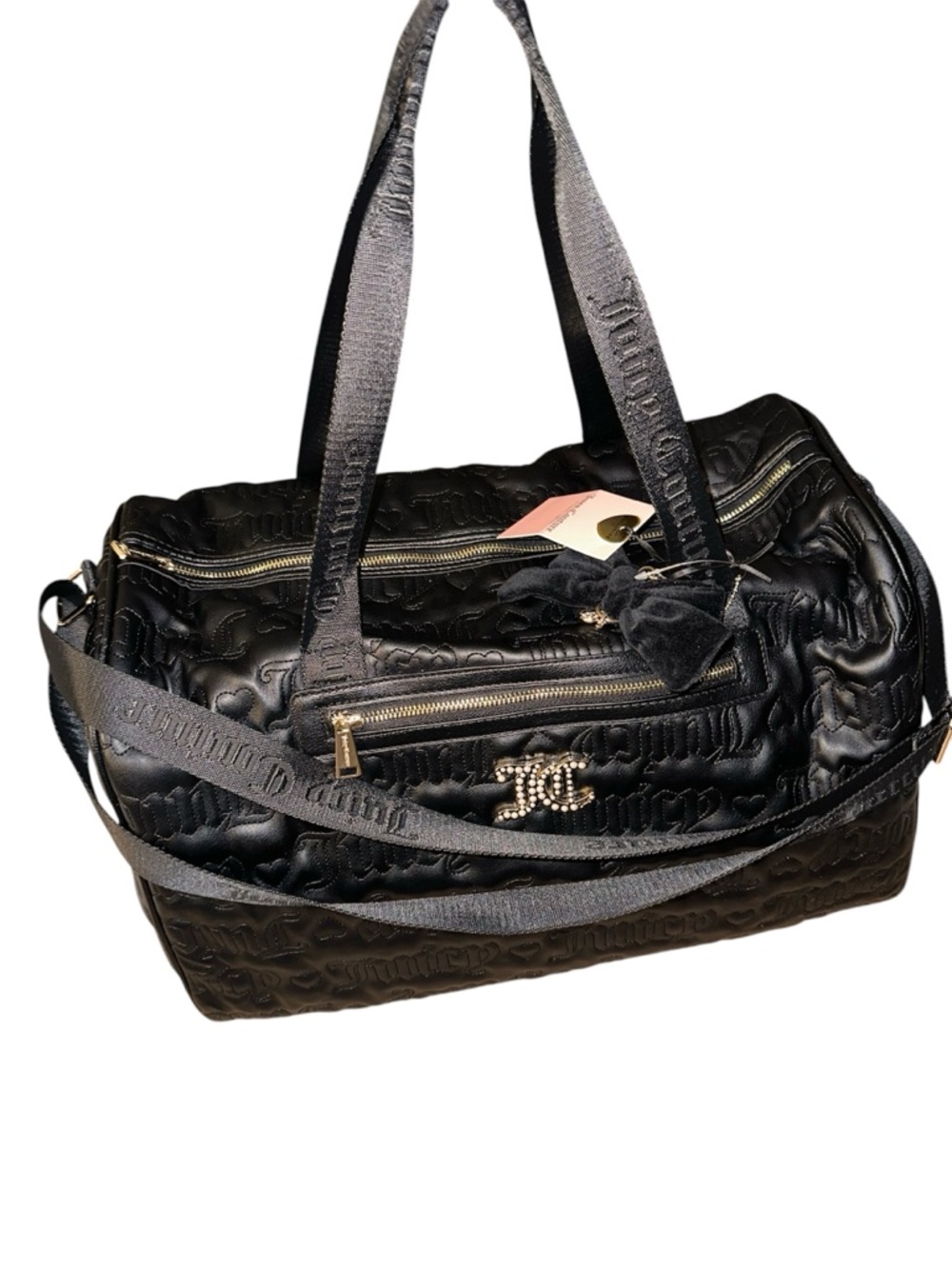 Juicy couture Black Quilted Designer-Style Duffel Bag with Gold Accents